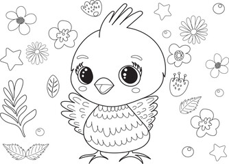 chick book coloring book, sketch isolated, vector