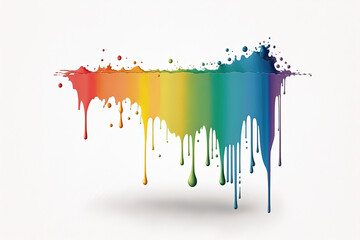 Colorful liquid rainbow paint splash on white background. AI