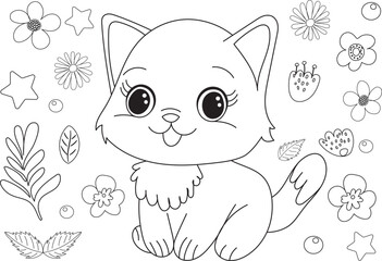 cat coloring book, sketch isolated, vector