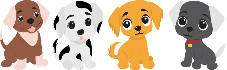 dogs, puppies cartoon in flat style isolated vector - obrazy, fototapety, plakaty