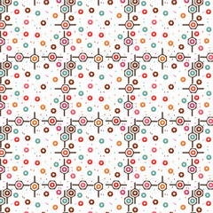 Donuts with pink, chocolate, lemon, blue mint glaze falling on white background. Splashes of colored glaze and colored sprinkles. sweet summer Seamless pattern.