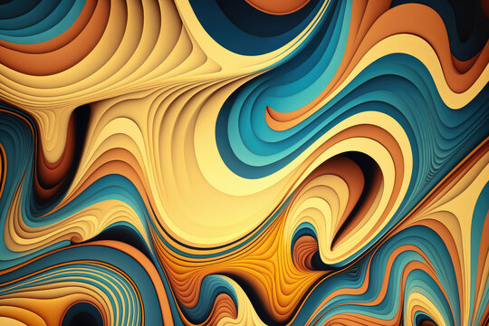 Psychedelische Wellen Textur in Gelb und Blau