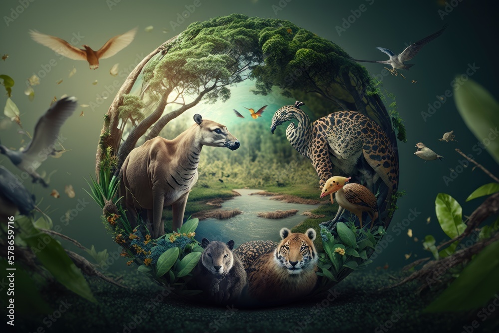 Canvas Prints earth day concept with wildlife background, world environment day. created by generative ai