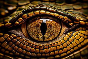Extreme close-up of crocodile eye. Generative AI. - obrazy, fototapety, plakaty