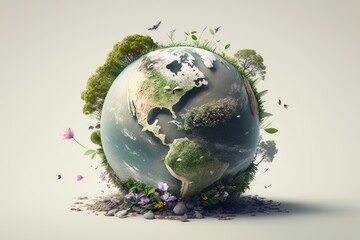 Earth day concept on white background, World environment day. Generative Ai - obrazy, fototapety, plakaty