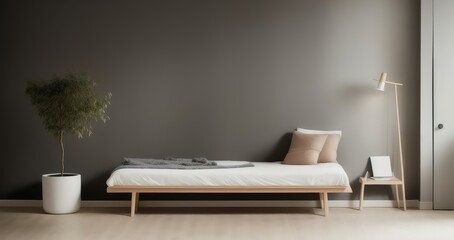 Modern stylish Scandinavian living space design in a minimalist interior. Soft light colors. Generative AI.