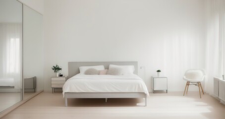Modern stylish Scandinavian living space design in a minimalist interior. Soft light colors. Generative AI.