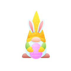 Cute easter gnome. Funny spring illustration for greeting cards, invitations, prints etc. Cartoon objects isolated on a white background. Vector 10 EPS.