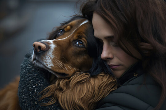 loyal and loving dog, head resting on the lap of woman. This image celebrates Women's History Month by honoring the deep emotional bonds that women share with their animal companions. Ai