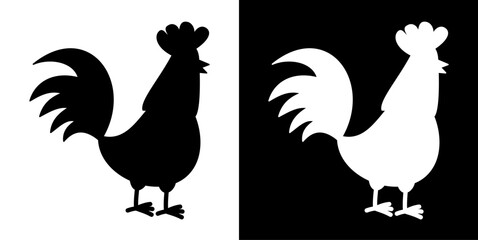 White and black farm hen on black and white background