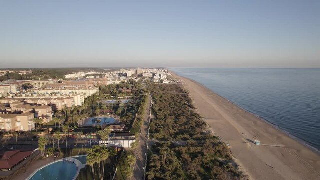 Holiday resort town of Islantilla with Blue Flag beach, Costa de la Luz; aerial