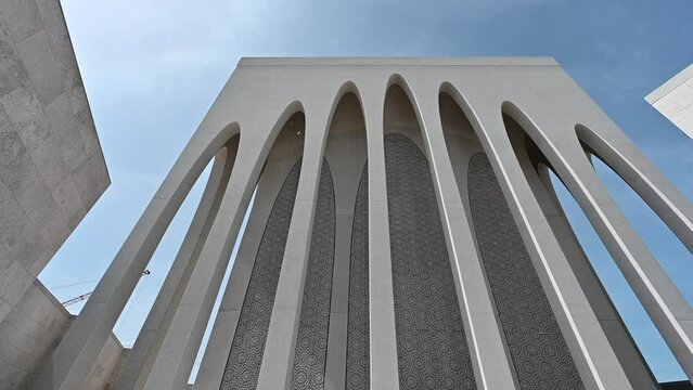 Outside view of the Mosque of the Abrahamic Family House in Abu Dhabi