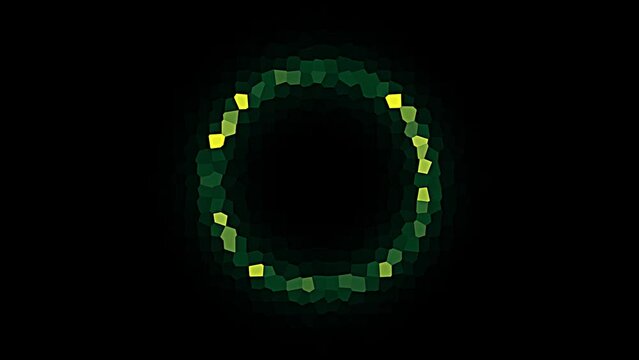 Painted pointalize animation of green and yellow circle on black background. Circular shaped logos idea