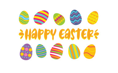 Happy Easter. Set Easter eggs with different texture on a white background. Spring holiday.