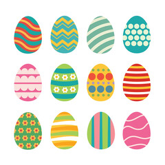 Happy Easter. Set Easter eggs with different texture on a white background. Spring holiday.