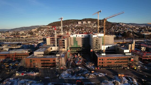 Construction of a new hospital in Drammen,  Norway.