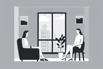 Illustration of therapist talking to patient, Generative AI.