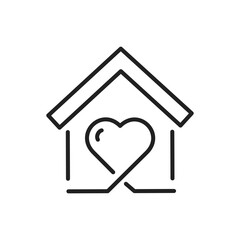 House and heart icon, Love of Home, Heart of the Home, Hearth and Home, Home Sweet Home, Cozy, Comfort, Warmth, Welcoming, Nesting, Shelter vector icon.