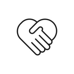 Handshake Making Heart Icon, Friendship Icon, Love Icon. Connection Icon, Unity Icon, Relationship Icon. vector line icon illustration. Vector editable stroke.