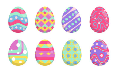 Happy Easter. Set Easter eggs with different texture on a white background. Spring holiday.