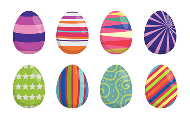 Happy Easter. Set Easter eggs with different texture on a white background. Spring holiday.