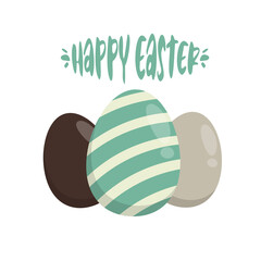 Happy Easter. Set Easter eggs with different texture on a white background. Spring holiday.