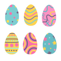 Happy Easter. Set Easter eggs with different texture on a white background. Spring holiday.