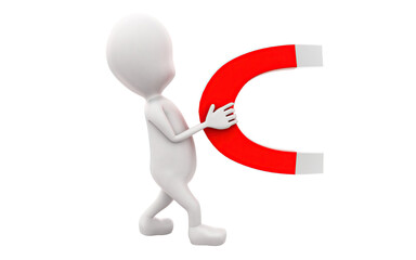 3d man holding magnet in hands concept