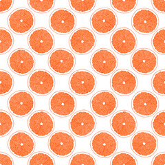 Hand drawn watercolor orange slices seamless pattern on white background. Scrapbook, post card, textile, fabric.