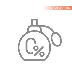 0 % alcohol free in perfume line vector icon. Zero percent outline symbol.