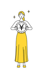 為替差益や円高のイメージ、カジュアルな格好をした若い女性