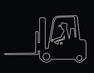 fork lift or lift truck, linear, black and white, vector illustration 