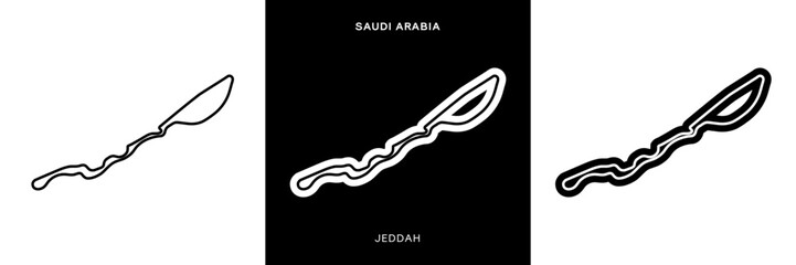 Jeddah Street Circuit Vector. Saudi Arabia Jeddah Circuit Race Track Illustration with Editable Stroke. Stock Vector. - 578663994
