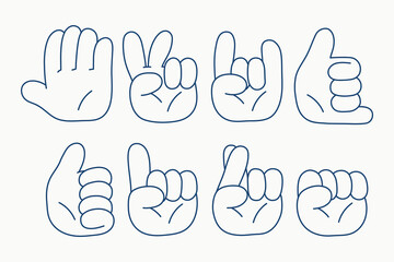 Set of hands signs icons options. Flat line vector illustration.