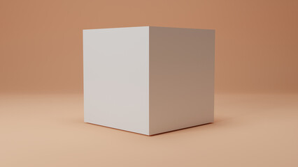 3d rendering of a white cube in a pink studio. Abstract idea of loneliness, correctness and idealism. Perfect, strict but lonely.
