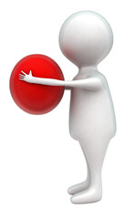 3d man holding a red ball in hands concept
