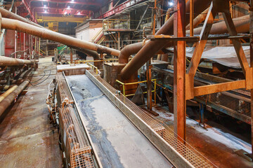 Closeup view of belt conveyor at diamond factory.