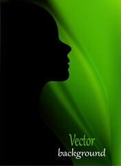 Silhouette of a girl on green background. Ecology and the green leaf. The female image of preserving pure nature. - 578665550