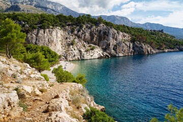 A picturesque beach among the rocks near Makarska, Croatia