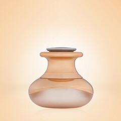 Beige glass jar with skin care cosmetic. Close-up.