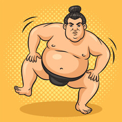 Sumo japanese wrestler sportsman athlete pinup pop art retro vector illustration. Comic book style imitation.