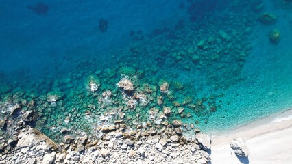 Fototapeta premium Aerial panoramic top sea view a drone Beautiful water on the beach Paradise beautiful place for tourism