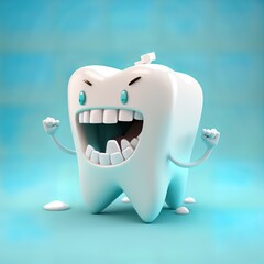 Happy tooth cartoon character with teeth toothpaste laugh smiley hands white healthy with a toothpick wide strong dental dentist  Generative AI