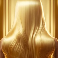 Long shiny, blonde hair, rear view, golden background crissors beauty professional hairdressing salon beautiful bun model head glamour style fashion bright portrait woman Generative AI