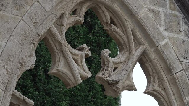 Close-up of arches on the compound of Bellapais Abbey monastery, a landmark religious and historic destination in Northern Cyprus
