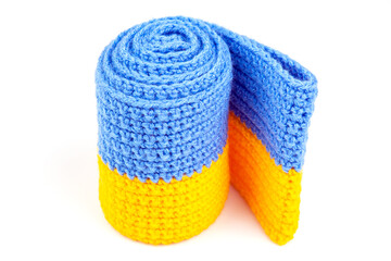 knitted scarf in the form of the Ukrainian flag. national symbols of the country Ukraine