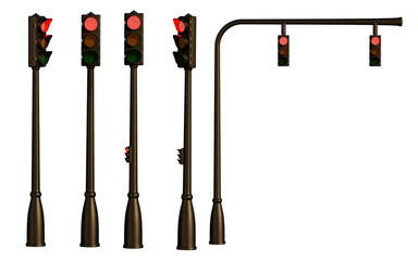 Traffic light with red light and transparent background. 3D Render