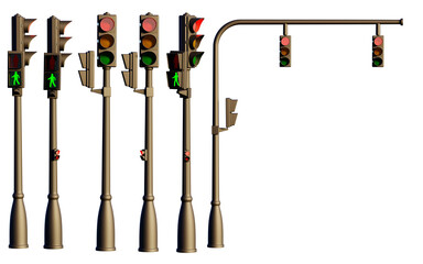 Traffic light with red light and transparent background. 3D Render