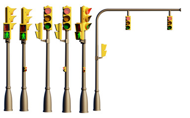 Traffic light with red light and transparent background. 3D Render