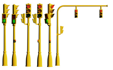 Traffic light with red light and transparent background. 3D Render